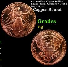 1oz .999 Fine Copper Bullion Round - Saint-Gaudens / Double Eagle Style