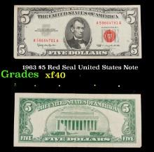 1963 $5 Red Seal United States Note Grades xf