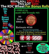 1-10 FREE BU RED Penny rolls with win of this 1960-d SOLID RED BU Lincoln 1c roll incredibly FUN whe