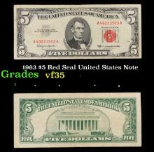 1963 $5 Red Seal United States Note Grades vf++