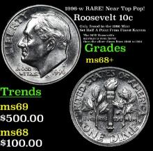 1996-w Roosevelt Dime RARE! Near Top Pop! 10c Graded ms68+ BY SEGS