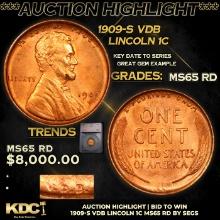 ***Auction Highlight*** 1909-s VDB Lincoln Cent 1c Graded ms65 rd BY SEGS (fc)