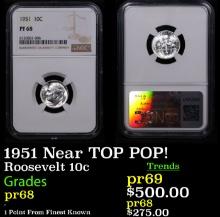 Proof NGC 1951 Roosevelt Dime Near TOP POP! 10c Graded pr68 BY NGC