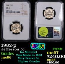 NGC 1982-p Jefferson Nickel 5c Graded ms66 BY NGC