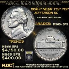 ***Auction Highlight*** 1958-p Jefferson Nickel Near Top Pop! 5c Graded GEM+ 5fs By USCG (fc)