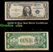 1935D $1 Blue Seal Silver Certificate Grades vf+