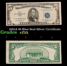 1953A $5 Blue Seal Silver Certificate Grades vf++