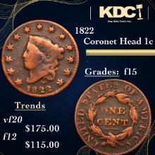 1822 Coronet Head Large Cent 1c Grades f+