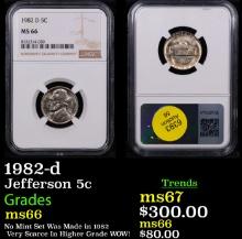 NGC 1982-d Jefferson Nickel 5c Graded ms66 By NGC