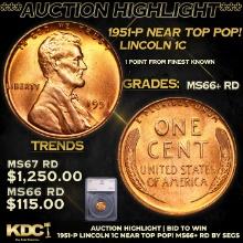***Auction Highlight*** 1951-p Lincoln Cent Near Top Pop! 1c Graded ms66+ rd BY SEGS (fc)