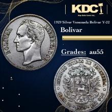 1929 Silver Venezuela Bolivar Y-22 Grades Choice AU