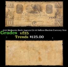 1849 Mechanics Bank Augusta GA 10 Dollars Obsolete Currency Note Grades vf+