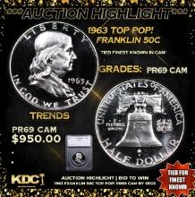 Proof ***Auction Highlight*** 1963 Franklin Half Dollar TOP POP! 50c Graded pr69 cam BY SEGS (fc)