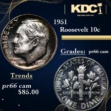 Proof 1951 Roosevelt Dime 10c Grades GEM+ Proof Cameo