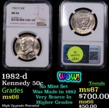 NGC 1982-d Kennedy Half Dollar 50c Graded ms66 By NGC