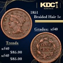 1851 Braided Hair Large Cent 1c Grades xf