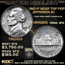 ***Auction Highlight*** 1962-p Jefferson Nickel Near Top Pop! 5c Graded GEM++ 5fs BY USCG (fc)