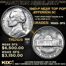 ***Auction Highlight*** 1960-p Jefferson Nickel Near Top Pop! 5c Graded GEM+ 5fs BY USCG (fc)