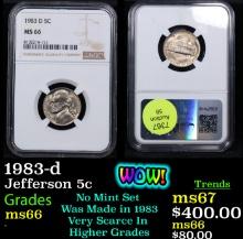 NGC 1983-d Jefferson Nickel 5c Graded ms66 By NGC