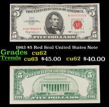 1963 $5 Red Seal United States Note Grades Select CU