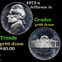 Proof 1972-s Jefferson Nickel 5c Grades GEM++ Proof Deep Cameo