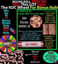 1-10 FREE BU RED Penny rolls with win of this 2001-d SOLID RED BU Lincoln 1c roll incredibly FUN whe