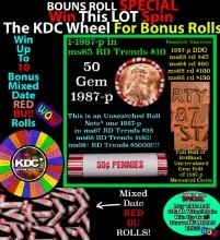 1-10 FREE BU RED Penny rolls with win of this 1987-p SOLID RED BU Lincoln 1c roll incredibly FUN whe