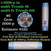 BU Shotgun Jefferson 5c roll, 2006-p 40 pcs Bank $2 Nickel Wrapper