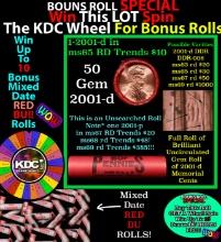 1-10 FREE BU RED Penny rolls with win of this 2001-d SOLID RED BU Lincoln 1c roll incredibly FUN whe