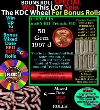 1-10 FREE BU RED Penny rolls with win of this 1997-d SOLID RED BU Lincoln 1c roll incredibly FUN whe