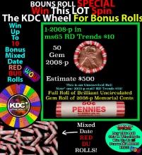 1-10 FREE BU RED Penny rolls with win of this 2008-p SOLID RED BU Lincoln 1c roll incredibly FUN whe