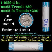 BU Shotgun Jefferson 5c roll, 1959-d 40 pcs Bank $2 Nickel Wrapper