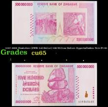 2007-2008 Zimbabwe (ZWR 3rd Dollar) 500 Million Dollars Hyperinflation Note P# 82 Grades Gem CU