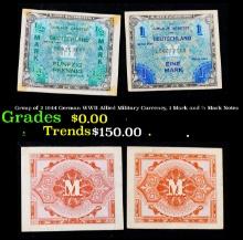 Group of 2 1944 German WWII Allied Military Currency, 1 Mark and 1/2 Mark Notes Grades