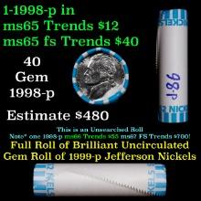 BU Shotgun Jefferson 5c roll, 1998-p 40 pcs Bank $2 Nickel Wrapper