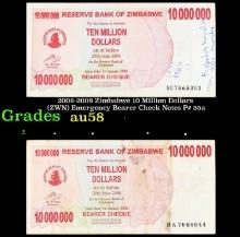 2006-2008 Zimbabwe (2nd Dollar ZWN) 10 Million Dollars Emergency Bearer Cheque Note P# 55a Grades Ch
