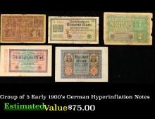 Group of 5 Early 1900's German Hyperinflation Notes N