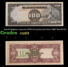 1944 Philippines (Japanese WWII Occupation) 100 Pesos "JIM" Note P#?112 Grades Japanese invasion mon