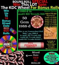 1-10 FREE BU RED Penny rolls with win of this 1988-d SOLID RED BU Lincoln 1c roll incredibly FUN whe