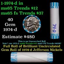 BU Shotgun Jefferson 5c roll, 1974-d 40 pcs Bank $2 Nickel Wrapper