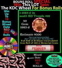 1-10 FREE BU RED Penny rolls with win of this 1983-dp SOLID RED BU Lincoln 1c roll incredibly FUN wh