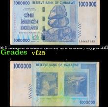 2007-2008 Zimbabwe 1 Million Dollars (ZWR, 3rd Dollar) Hyperinflation Banknote P# 77 Grades vf+