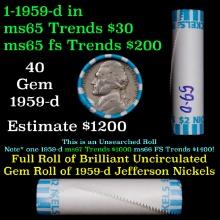 BU Shotgun Jefferson 5c roll, 1959-d 40 pcs Bank $2 Nickel Wrapper
