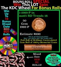 CRAZY Penny Wheel Buy THIS 1969-p solid Red BU Lincoln 1c roll & get 1-10 BU Red rolls FREE WOW
