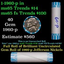 BU Shotgun Jefferson 5c roll, 1960-p 40 pcs Bank $2 Nickel Wrapper