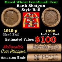 Small Cent Mixed Roll Orig Brandt McDonalds Wrapper, 1919-p Lincoln Wheat end, 1898 Indian other end