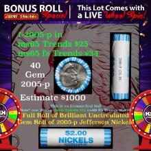 CRAZY Nickel Wheel Buy THIS 2005-p Ocean solid  BU Jefferson 5c roll & get 1-5 BU rolls FREE WOW