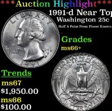 ***Auction Highlight*** 1991-d Washington Quarter Near Top Pop! 25c Graded ms66+ BY SEGS (fc)