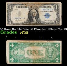 1935 Rare Double Date  $1 Blue Seal Silver Certificate Grades vf+