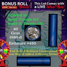 1-5 FREE BU Nickel rolls with win of this 1980-d SOLID BU Jefferson 5c roll incredibly FUN wheel